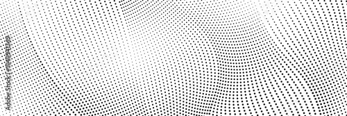 Abstract halftone wave dotted background. Futuristic twisted grunge pattern, dots, circles. Vector modern optical pop art texture.