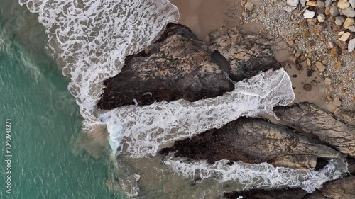 Waves Crashing on Rocks off Point Mugu Beach, California