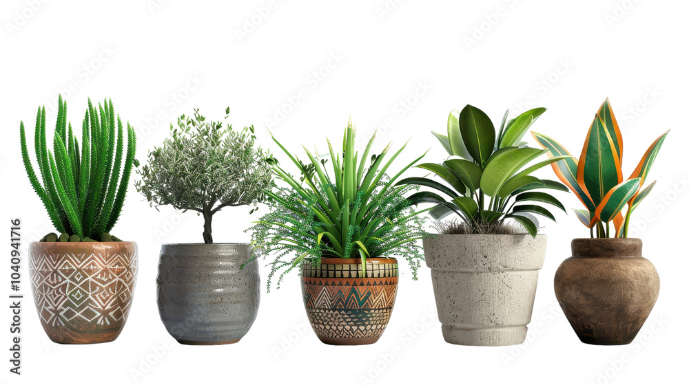 Vibrant Potted Plants Arrangement in Rustic Containers Vibrant Potted Plants Arrangement in Rustic Containers