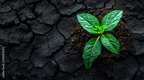 young plant emerges from cracked, dry ground, symbolizing resilience, growth, and hope. Represents the birth of a new business from humble beginnings, overcoming challenges, and thriving in adversity