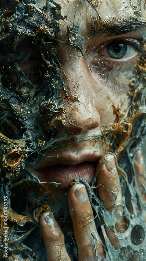 Surreal Human Face with Organic Textures: Digital Art Surreal Human Face with Organic Textures: Digital Art