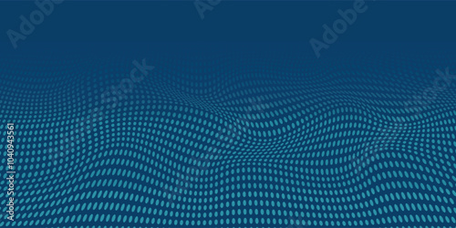 Dark blue halftone dotted abstract background, big data pattern, technology or futuristic visualization, waveform dot texture, music backdrop.