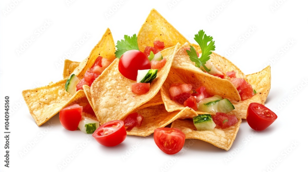 Vibrant Nachos with Fresh Toppings on White Background Vibrant Nachos with Fresh Toppings on White Background