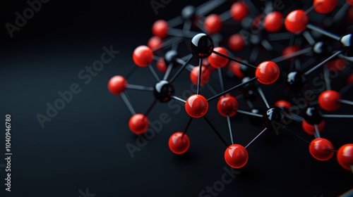 Modern technology is represented through glowing nodes and lines, showcasing network of interconnected elements in striking black and red color scheme. image evokes sense of innovation and