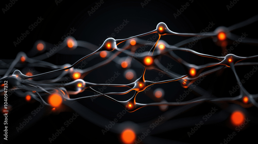 Dynamic glowing nodes connected by lines create mesmerizing visual of interconnectedness and technology. vibrant orange lights against dark background evoke sense of innovation and energy Dynamic glowing nodes connected by lines create mesmerizing visual of interconnectedness and technology. vibrant orange lights against dark background evoke sense of innovation and energy