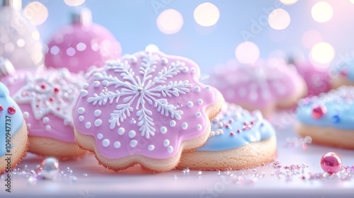 Frosted Holiday Cookies on a Festive Background