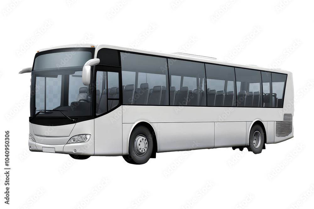 Modern white tour bus with large windows isolated on transparent background Modern white tour bus with large windows isolated on transparent background