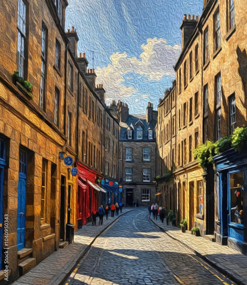 Fototapeta premium City Architecture. Oil paint. Printable pattern for wall decorations