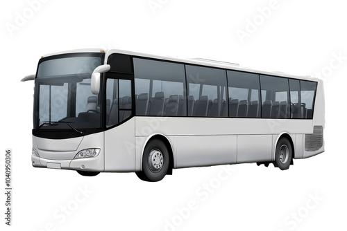 Modern white tour bus with large windows isolated on transparent background