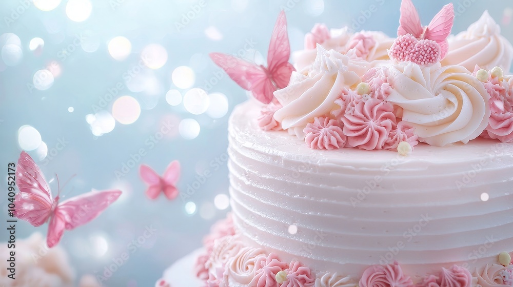 Elegant Pink Buttercream Cake with Butterflies Elegant Pink Buttercream Cake with Butterflies