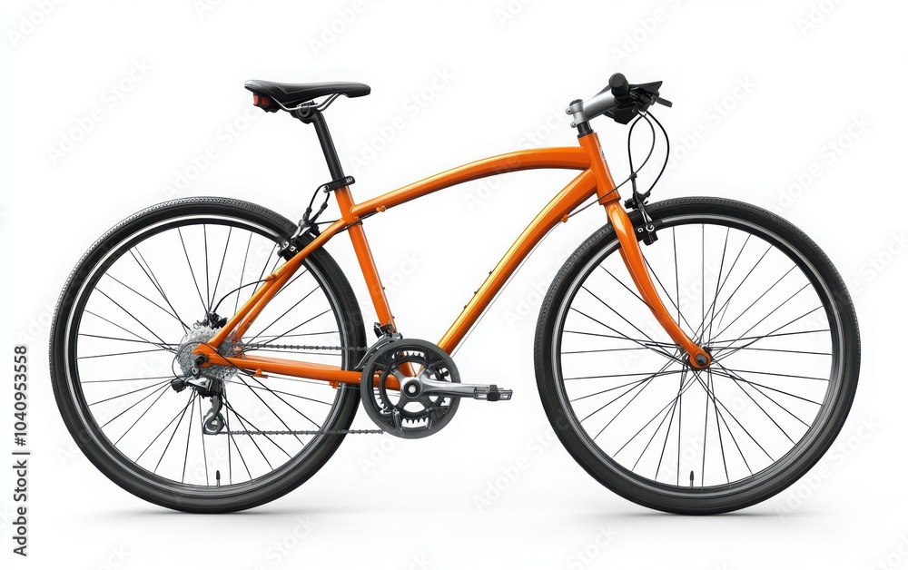 A chic orange bicycle isolated on a white background, highlighting its stylish frame and components, ideal for promoting bicycle designs A chic orange bicycle isolated on a white background, highlighting its stylish frame and components, ideal for promoting bicycle designs