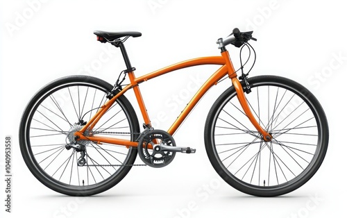 A chic orange bicycle isolated on a white background, highlighting its stylish frame and components, ideal for promoting bicycle designs 