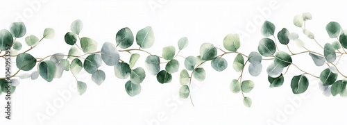 Green watercolor leaves strand on white background banner design