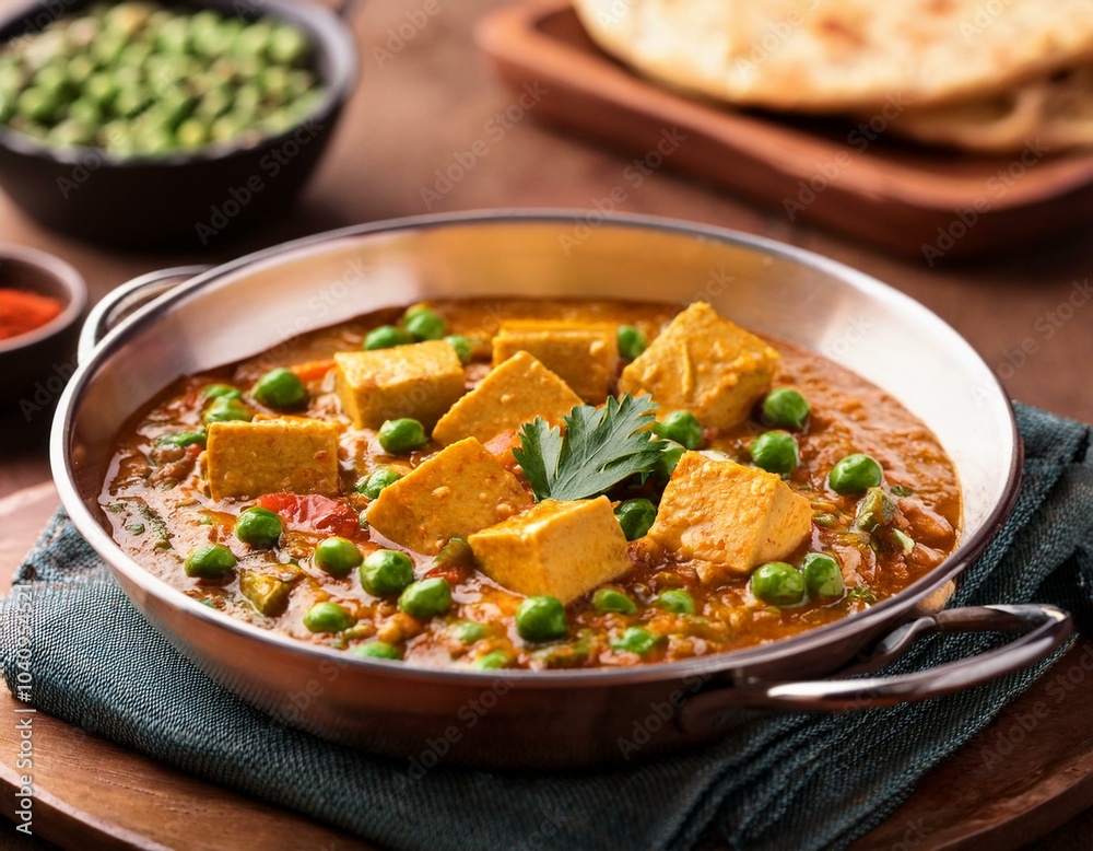 Indian food Matar Paneer in wooden table Indian food Matar Paneer in wooden table
