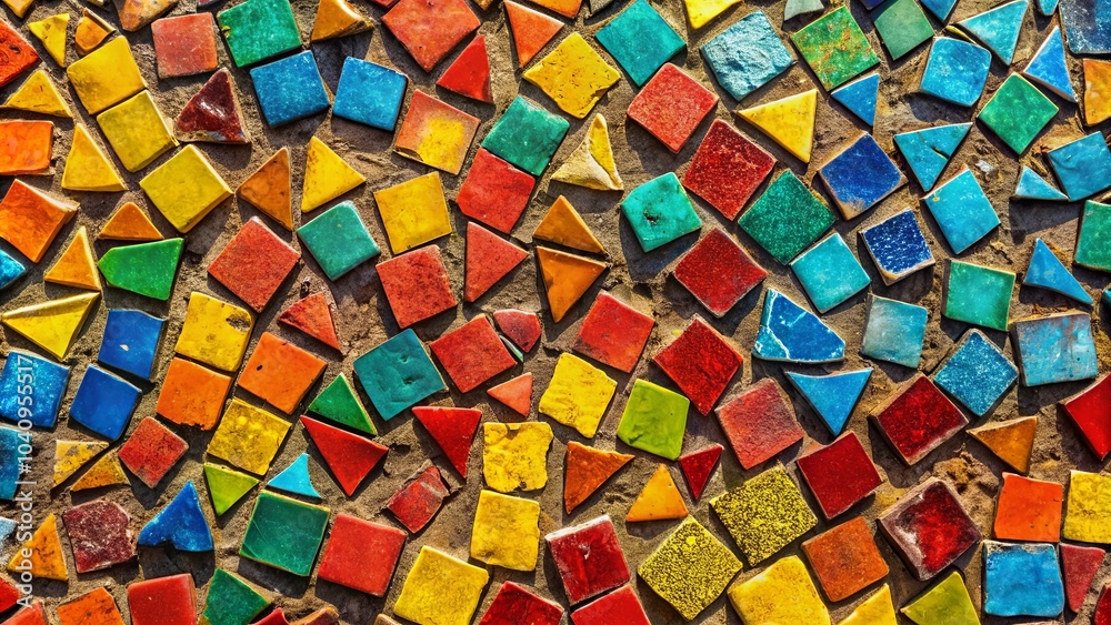 A vibrant and eclectic mosaic of ceramic tiles in various shapes and sizes, showcasing a captivating blend of hues, creating a mesmerizing visual tapestry. A vibrant and eclectic mosaic of ceramic tiles in various shapes and sizes, showcasing a captivating blend of hues, creating a mesmerizing visual tapestry.