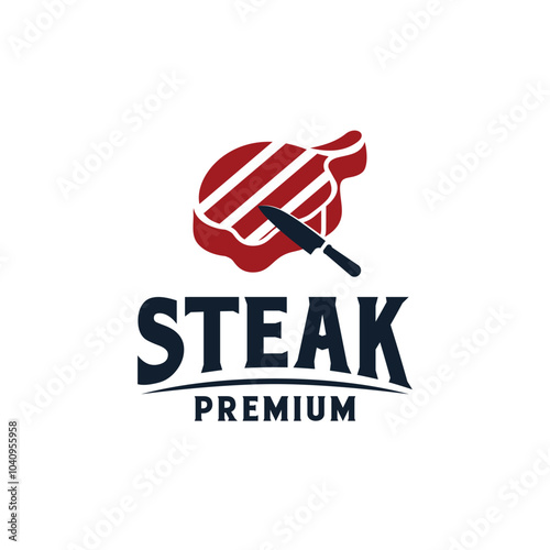 Butcher is cutting and slicing a pork or beef using a boning knife. Vintage Classic Logo Design for Premium Meat Shop or Butchery logo design