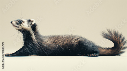 Still life picture of Curious Ferret lying down while Gazing Upward