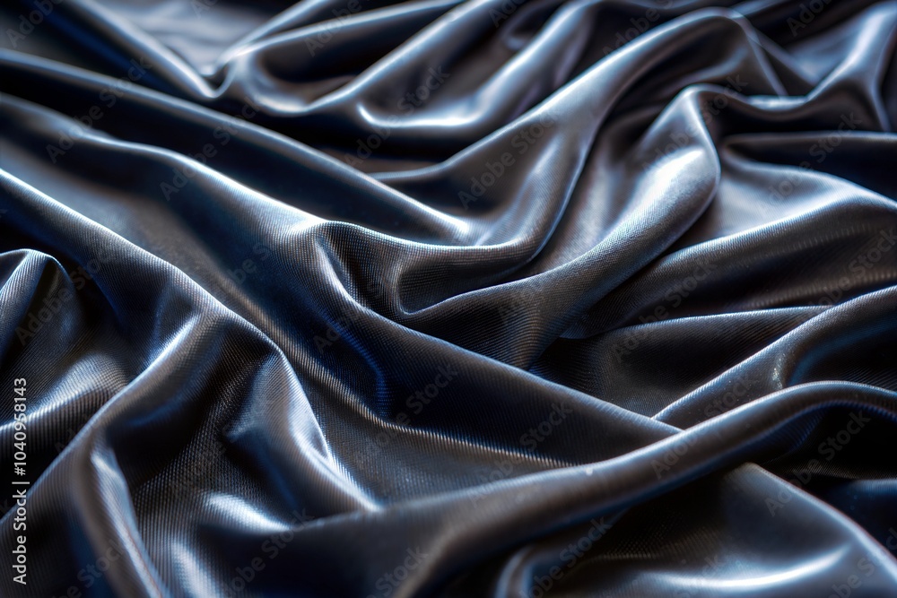 Fototapeta premium Close-up of draped satin fabric with smooth black texture