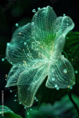 Lily blossom 3D Hologram Wireframe floral in Green Neon Light