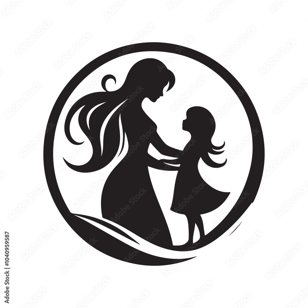 Elegant Mom and Daughter Silhouette Vector Illustrations – Perfect for Family Design Projects Elegant Mom and Daughter Silhouette Vector Illustrations – Perfect for Family Design Projects