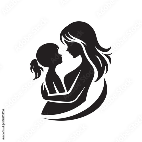 Elegant Mom and Daughter Silhouette Vector Illustrations – Perfect for Family Design Projects"