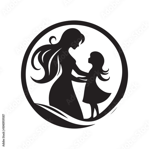 Elegant Mom and Daughter Silhouette Vector Illustrations – Perfect for Family Design Projects"