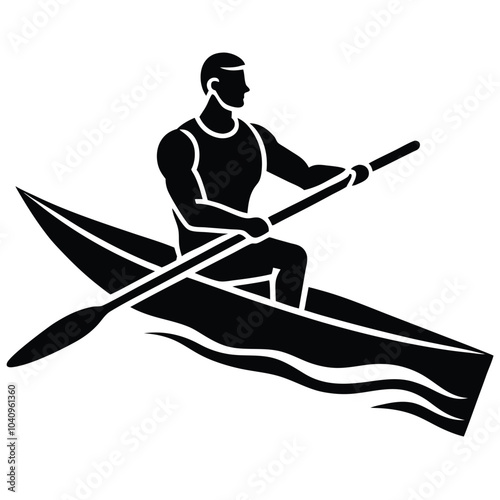 Rowing Player Silhouette Vector.