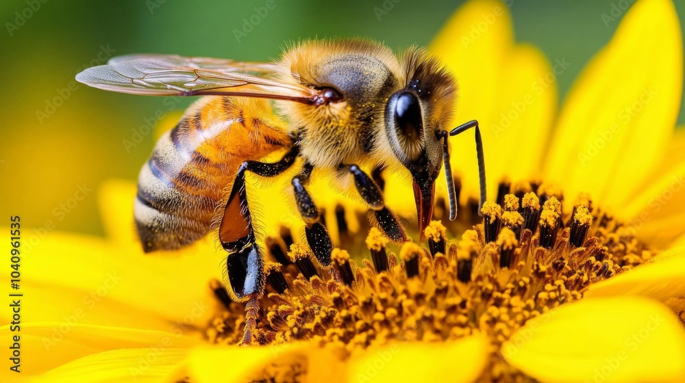 Close-up of a Honey Bee Gathering Pollen on a Sunflower Close-up of a Honey Bee Gathering Pollen on a Sunflower