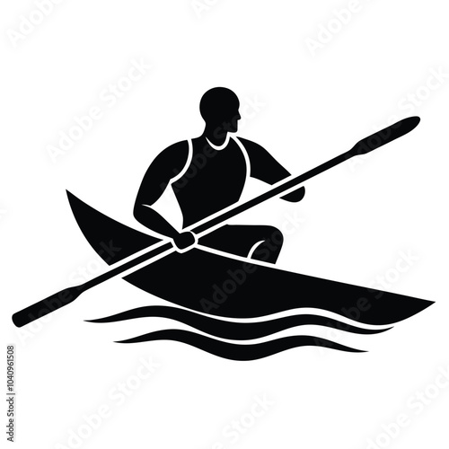 Rowing Player Silhouette Vector.