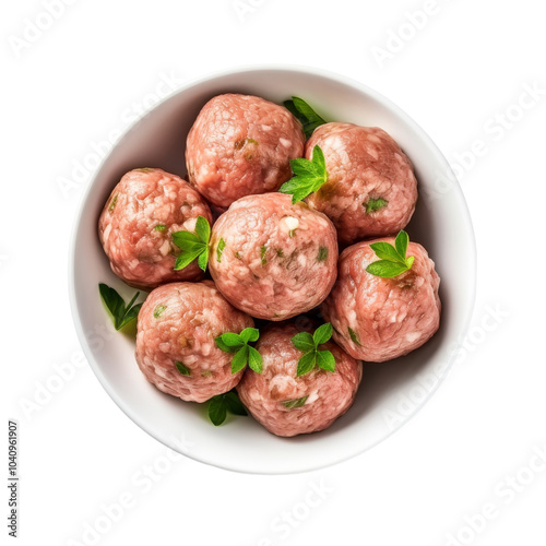 Savory Meatballs with Fresh Herbs on a White Plate