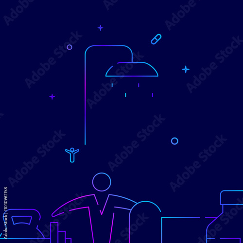 Shower, hygiene gradient line vector icon, simple illustration on a dark blue background, fitness and healthy lifestyle related bottom border.