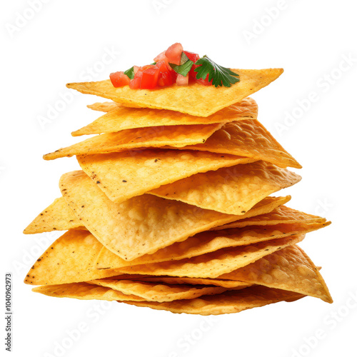 Tempting Pile of Crispy Tortilla Chips with Fresh Salsa Topping