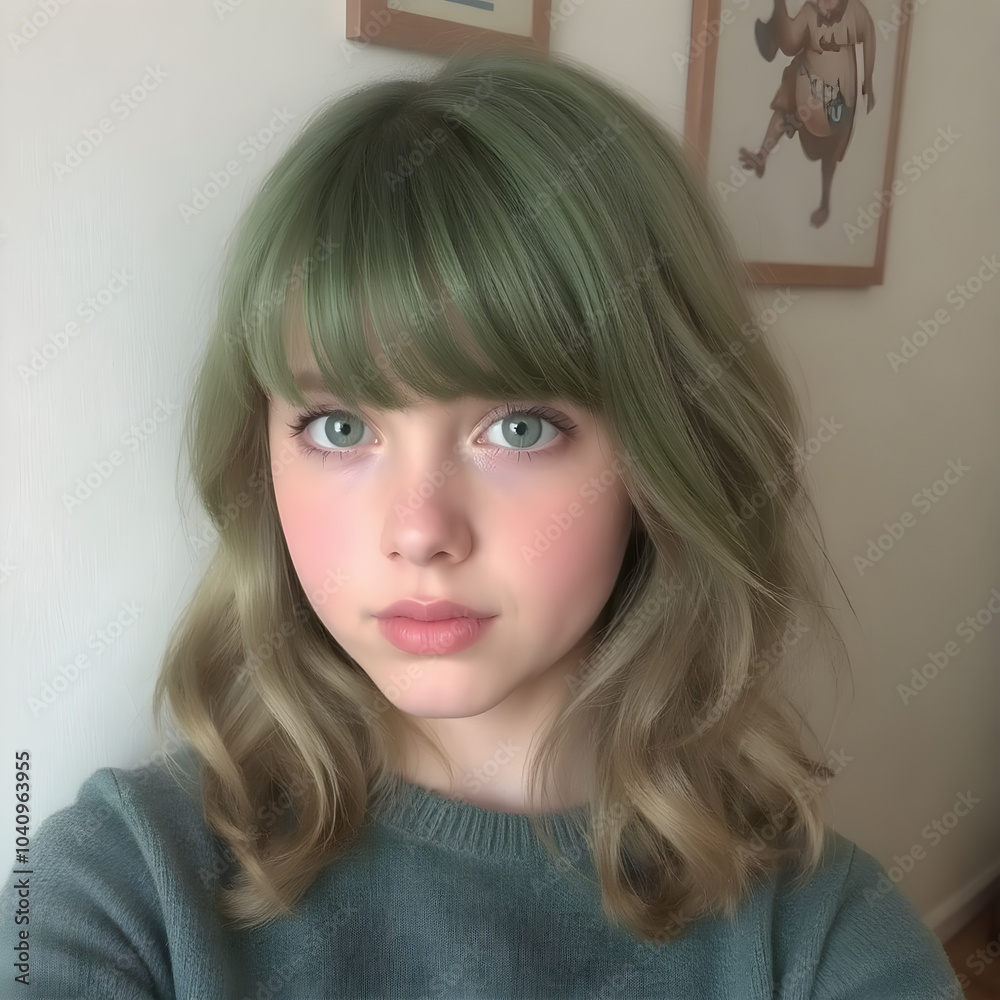 Joven de pelo verde brillante, que refleja un estilo alternativo Joven de pelo verde brillante, que refleja un estilo alternativo