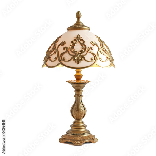 Antique Gold Table Lamp with Ornate Design photo