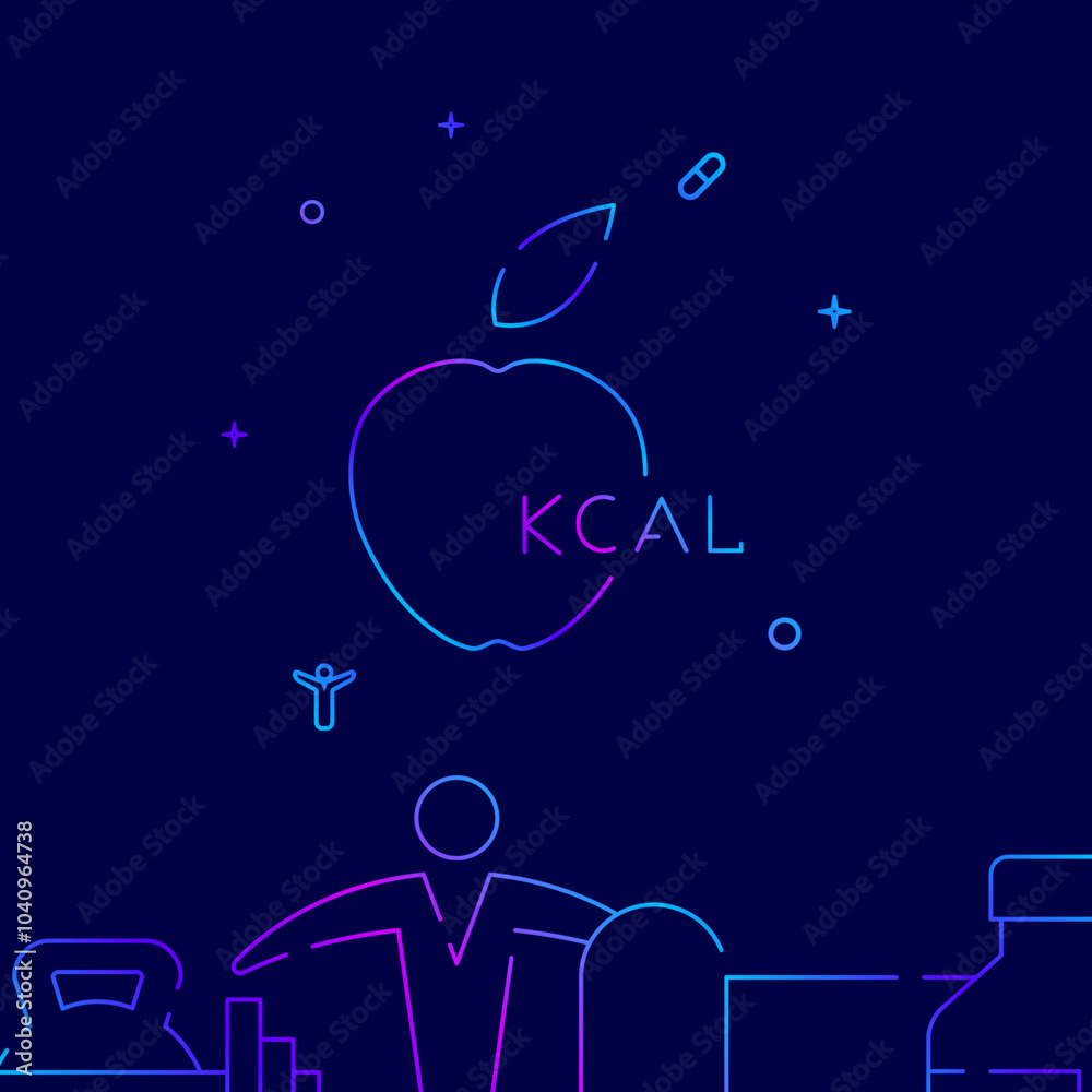 Naklejka premium Diet, burning calories gradient line vector icon, simple illustration on a dark blue background, fitness and healthy lifestyle related bottom border.