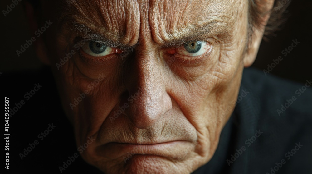 Close-up Portrait of an Elderly Man with an Angry Expression Close-up Portrait of an Elderly Man with an Angry Expression