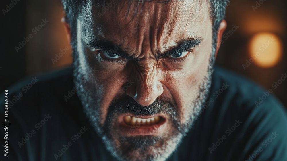 Close-up Portrait of an Angry Bearded Man with Gritted Teeth Close-up Portrait of an Angry Bearded Man with Gritted Teeth