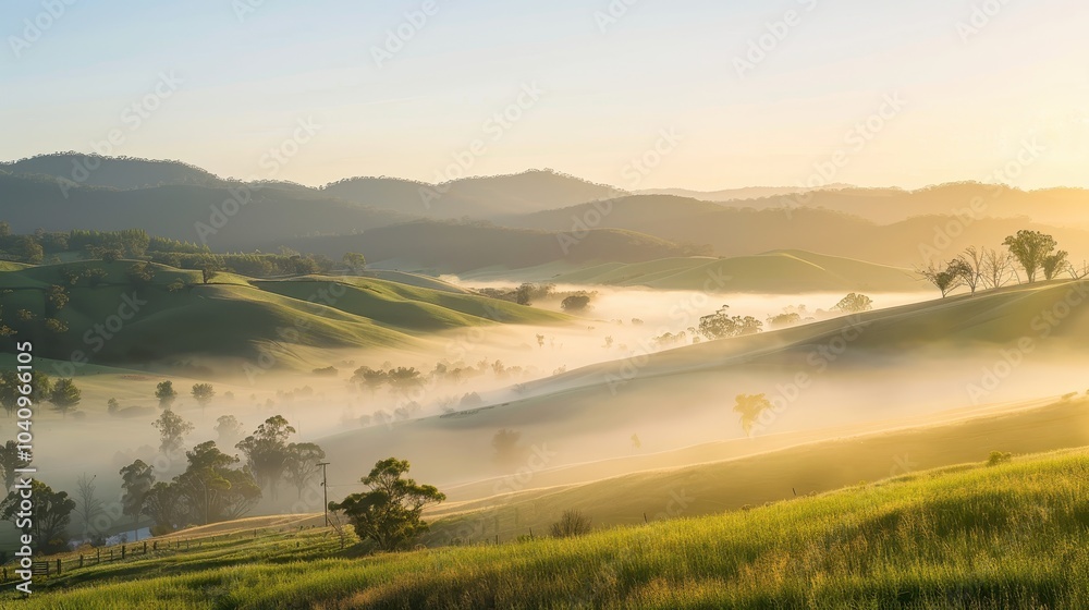 Fototapeta premium Misty Rolling Hills at Sunrise