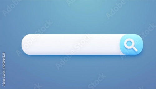 A simple search bar illustration on a blue background, featuring a magnifying glass icon.