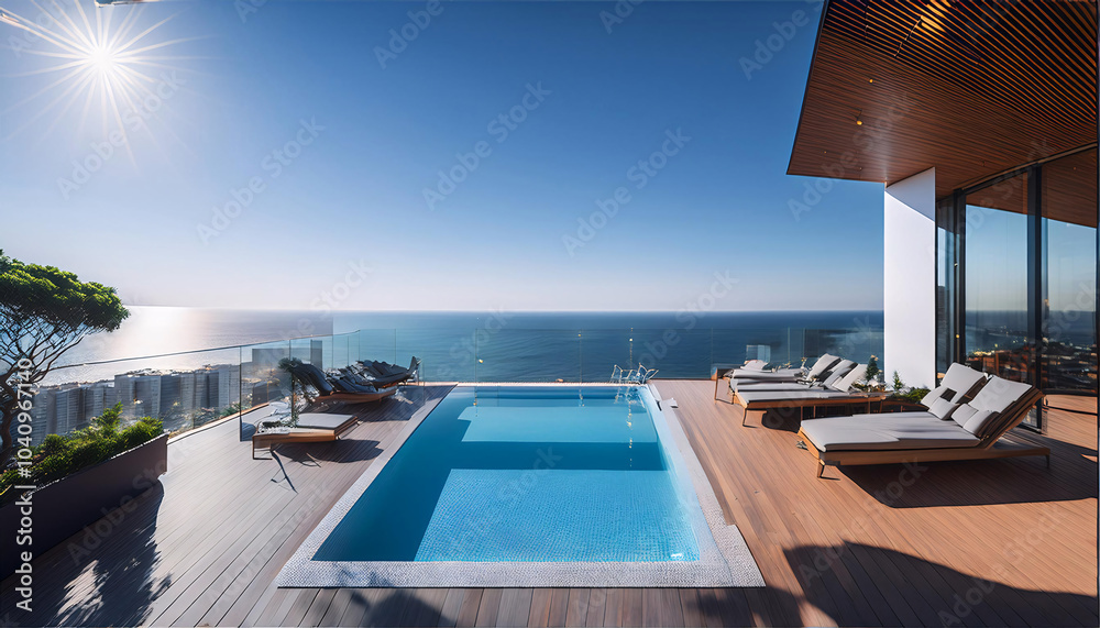 Luxurious infinity pool overlooking a serene ocean view Luxurious infinity pool overlooking a serene ocean view