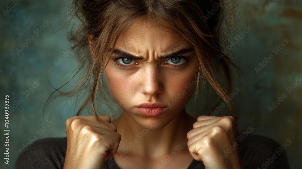 Obraz premium Close-up Portrait of a Young Woman with an Angry Expression