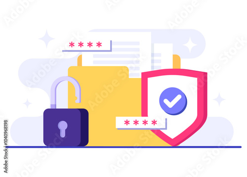 Password secure access, Data protection, Cyber security, Internet security, information privacy, Account protection flat vector illustration for landing page, app, web banner, infographic, poster