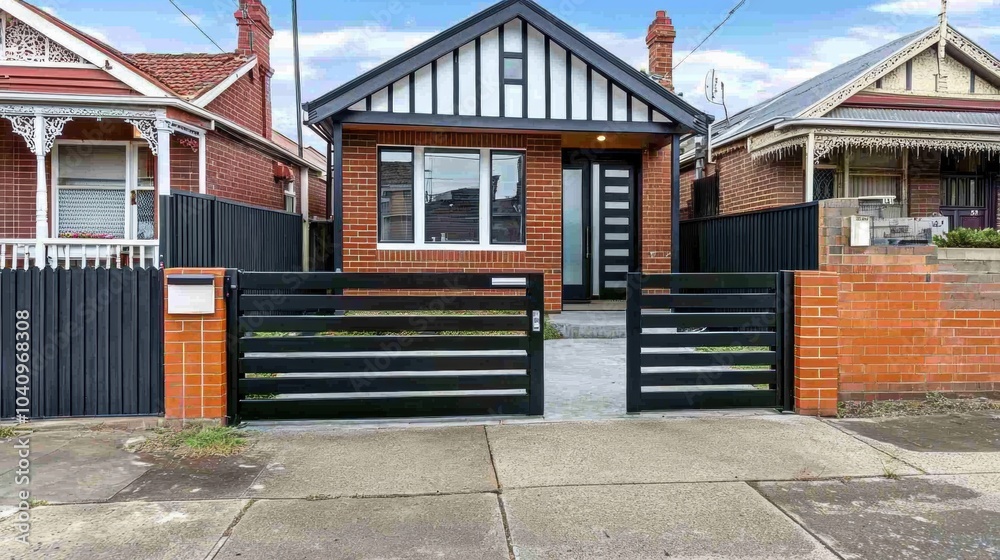 Modern Brick House with Stylish Front Gate Modern Brick House with Stylish Front Gate