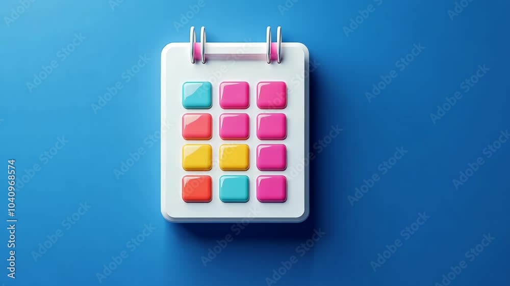 A colorful calendar on a blue background A colorful calendar on a blue background