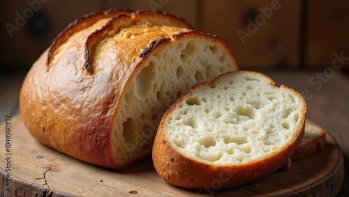 Freshly baked bread on wooden table