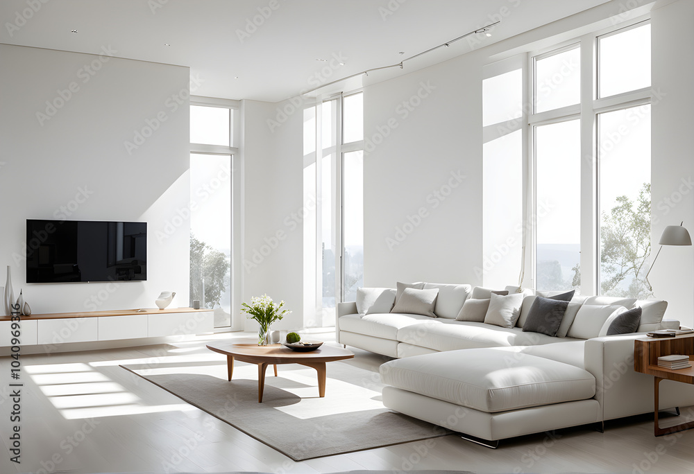 Fototapeta premium modern living room with fireplace, modern living room with sofa