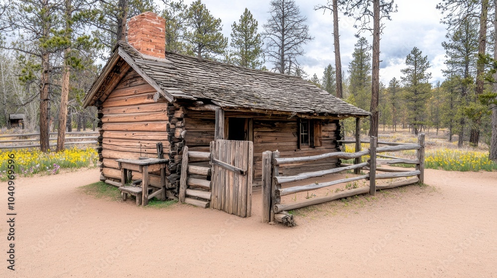 Rustic Cabin in a Scenic Forest Landscape Rustic Cabin in a Scenic Forest Landscape