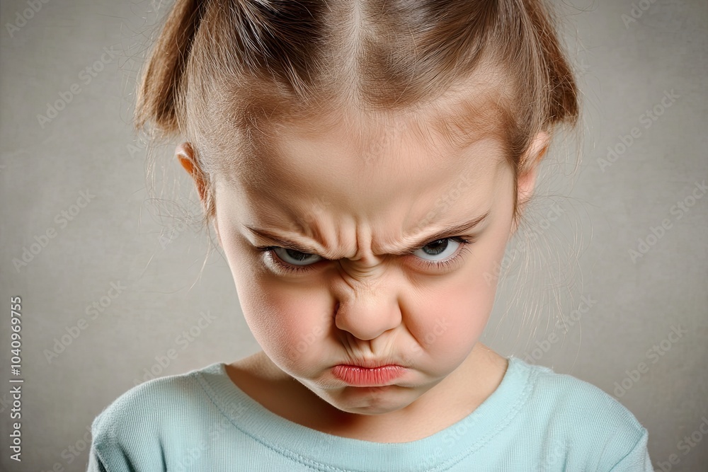 Young girl displaying a serious, angry expression. Young girl displaying a serious, angry expression.