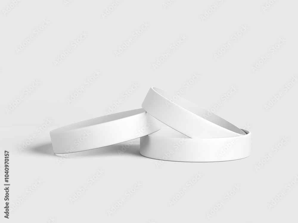 White Rubber Bracelets Mockup 3D Rendering White Rubber Bracelets Mockup 3D Rendering