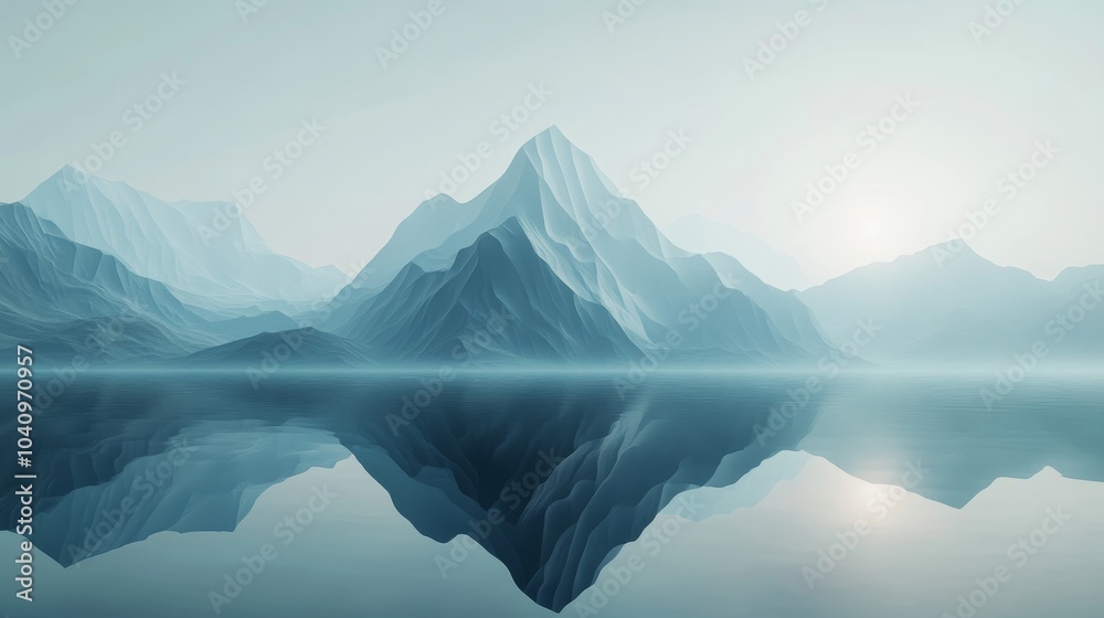 Symmetrical polygonal shape hovering above a calm mountain lake, mirrored reflection creating fractal patterns, soft morning light, futuristic, low poly, cinematic Symmetrical polygonal shape hovering above a calm mountain lake, mirrored reflection creating fractal patterns, soft morning light, futuristic, low poly, cinematic